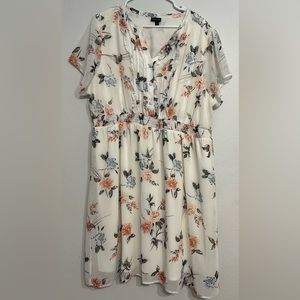 White Floral Chiffon Ruffle Button Down Skater Dress